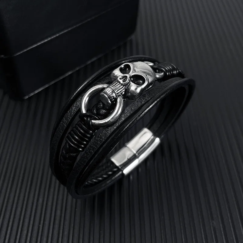 Skull Bracelet Multilayer PU Leather Vintage Style