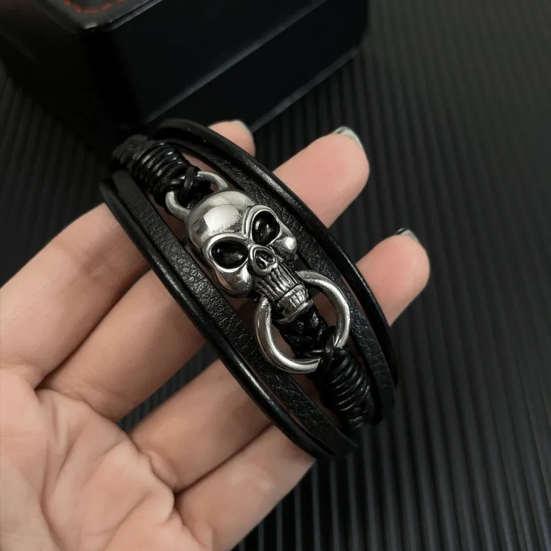 Skull Bracelet Multilayer PU Leather Vintage Style