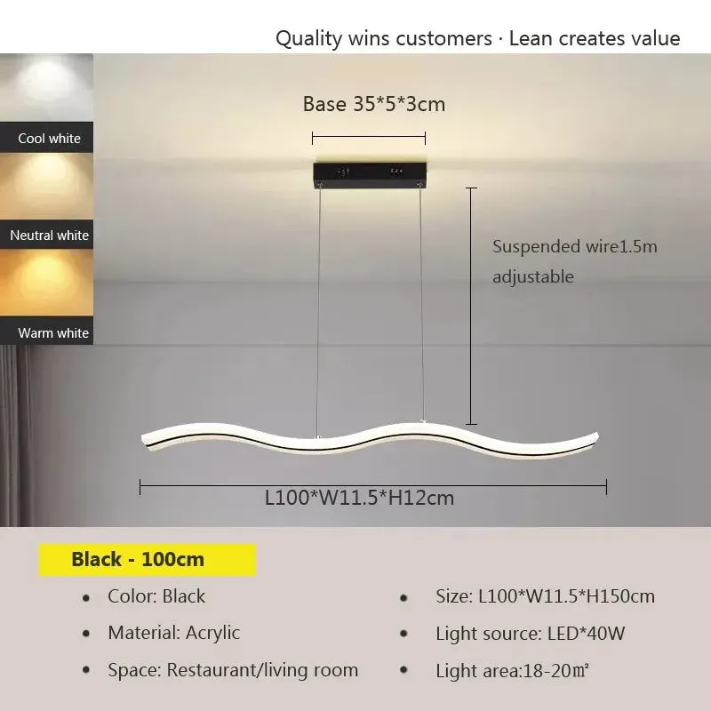 Sleek LED Wave Pendant Light - Minimalist Elegance for Dining Rooms and Creative Restaurant Decor