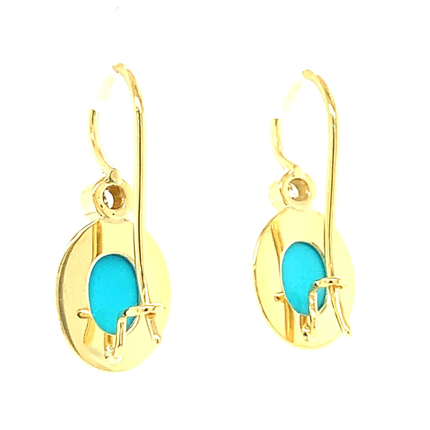 Sleeping Beauty Turquoise and Diamond Yellow Gold Bezel Set Drop Earrings