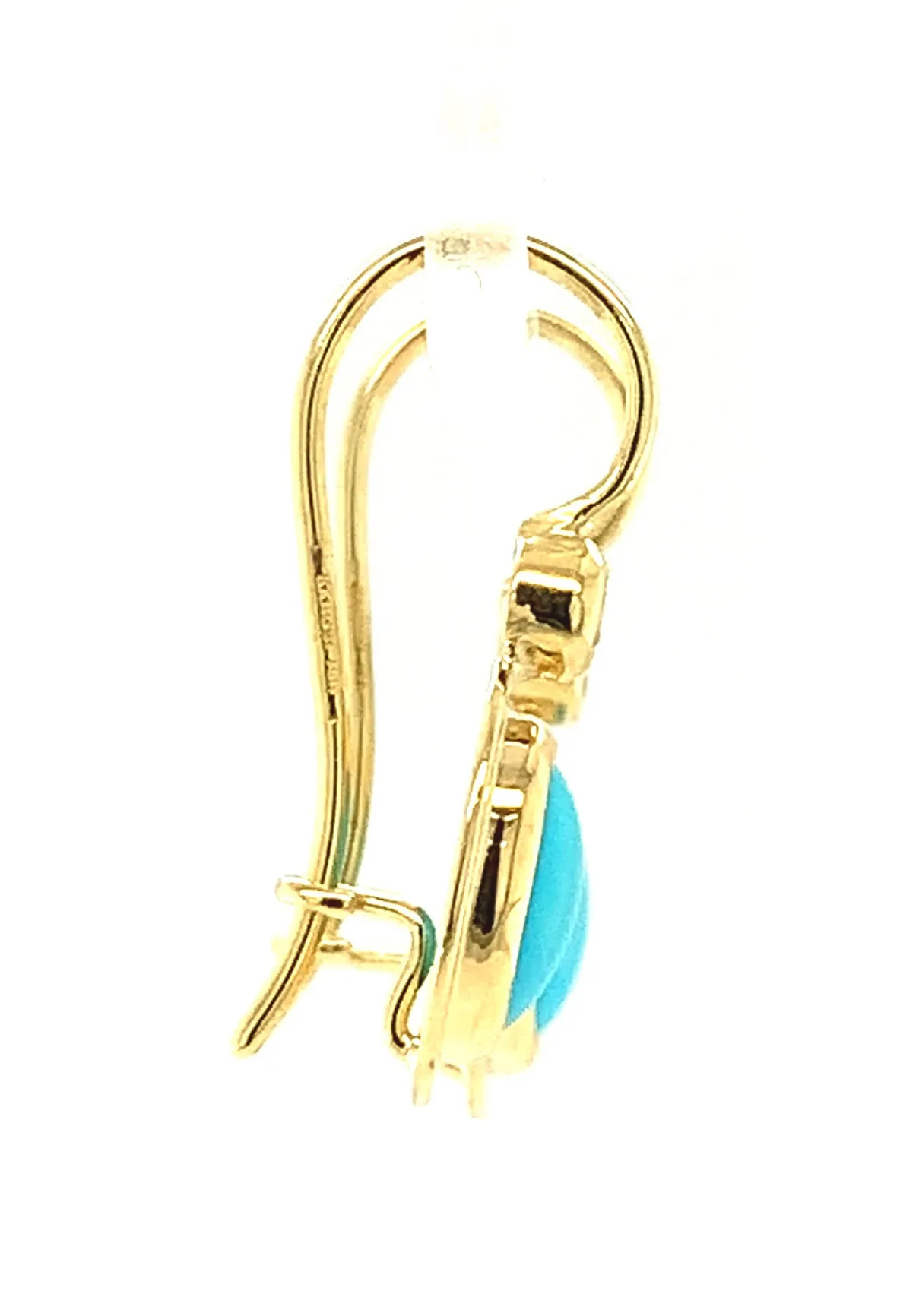 Sleeping Beauty Turquoise and Diamond Yellow Gold Bezel Set Drop Earrings