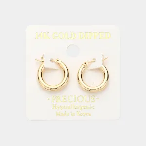 Small 14K Gold Dipped Gold Metal Hoop Pin Catch Pageant Hoop Earrings | 0.7" | 616169