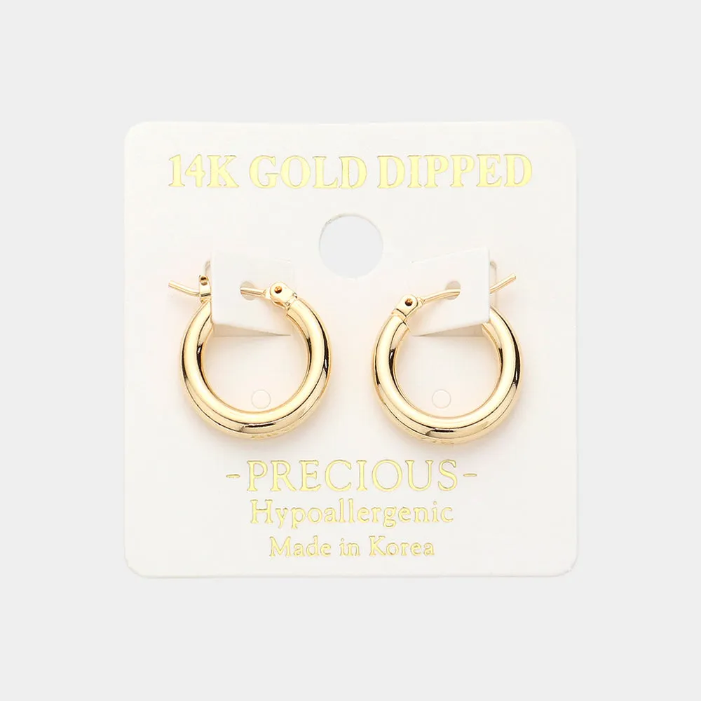 Small 14K Gold Dipped Gold Metal Hoop Pin Catch Pageant Hoop Earrings | 0.7" | 616169