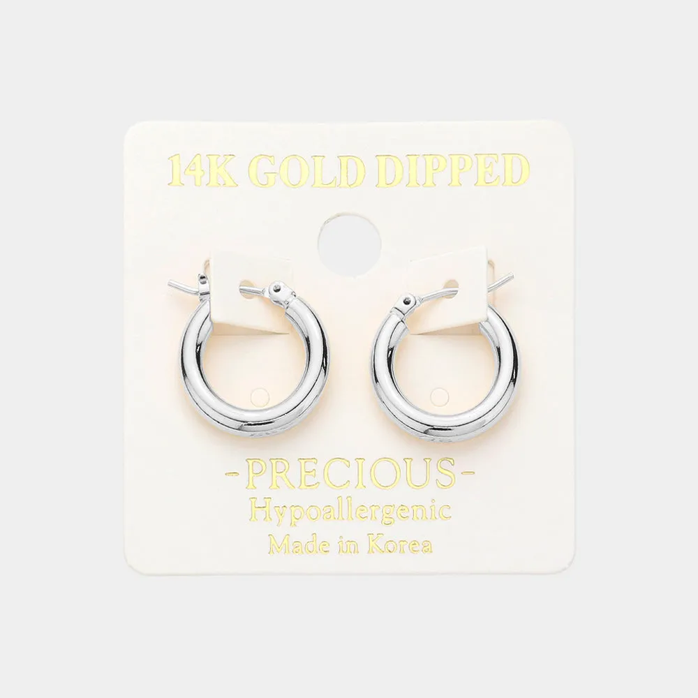 Small 14K White Gold Dipped Silver Metal Hoop Pin Catch Pageant Hoop Earrings | 0.7" | 616170