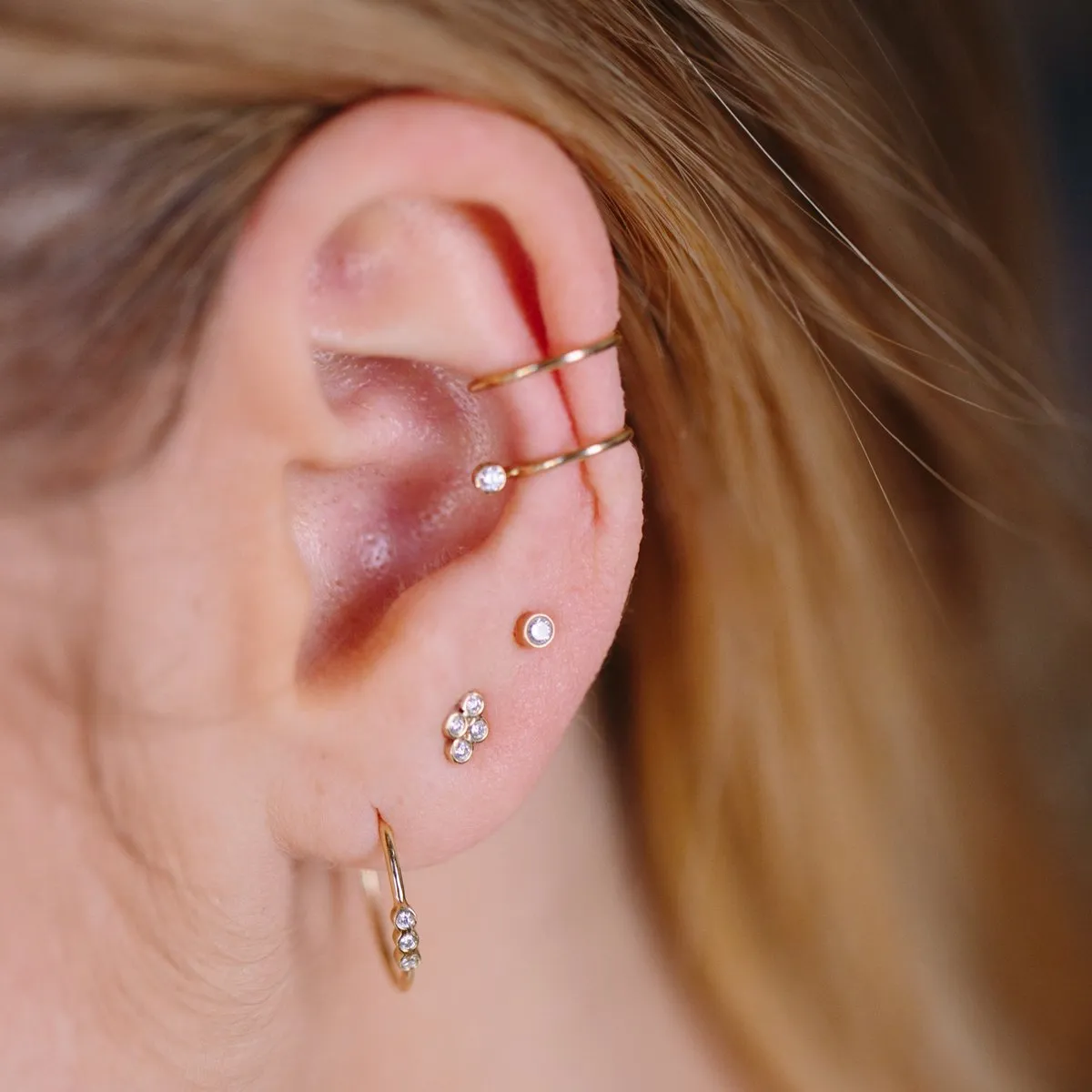 Small Bezel Set Diamond Hoops