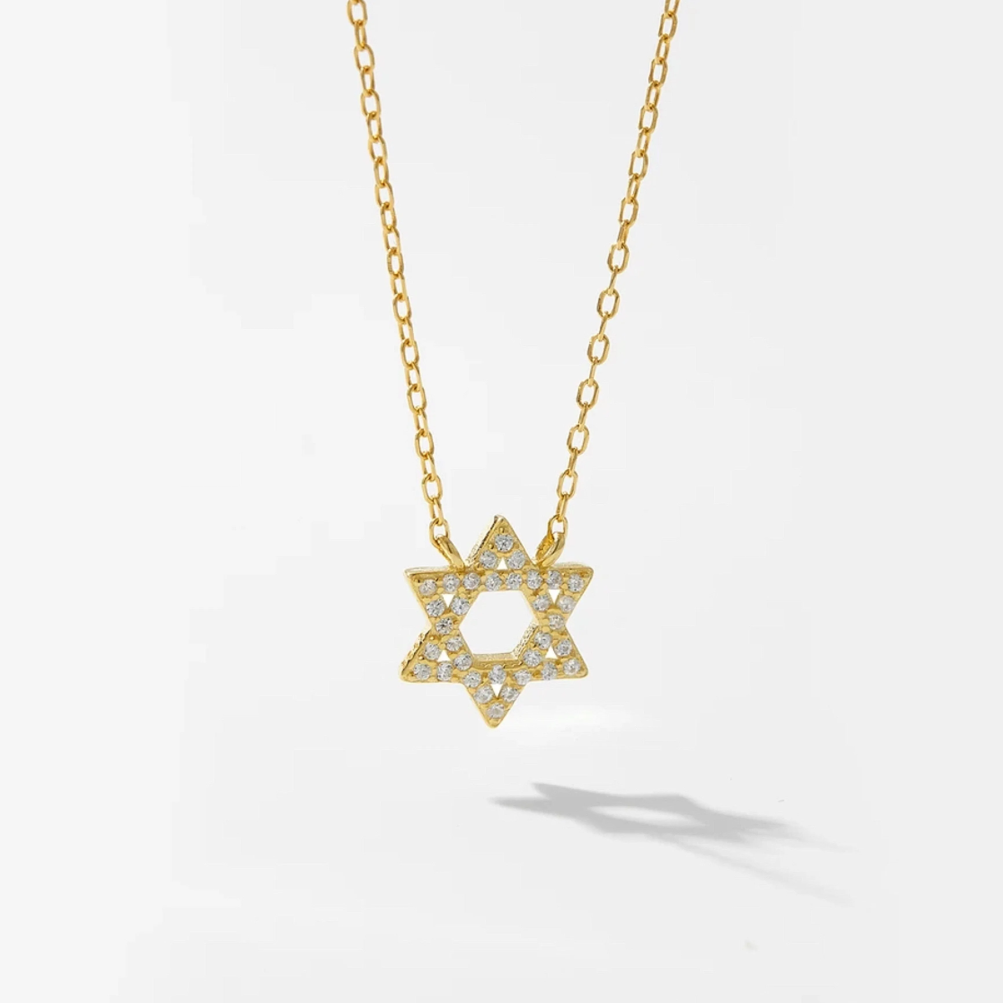 Small CZ David Star Pendant Necklace - Gold or Silver