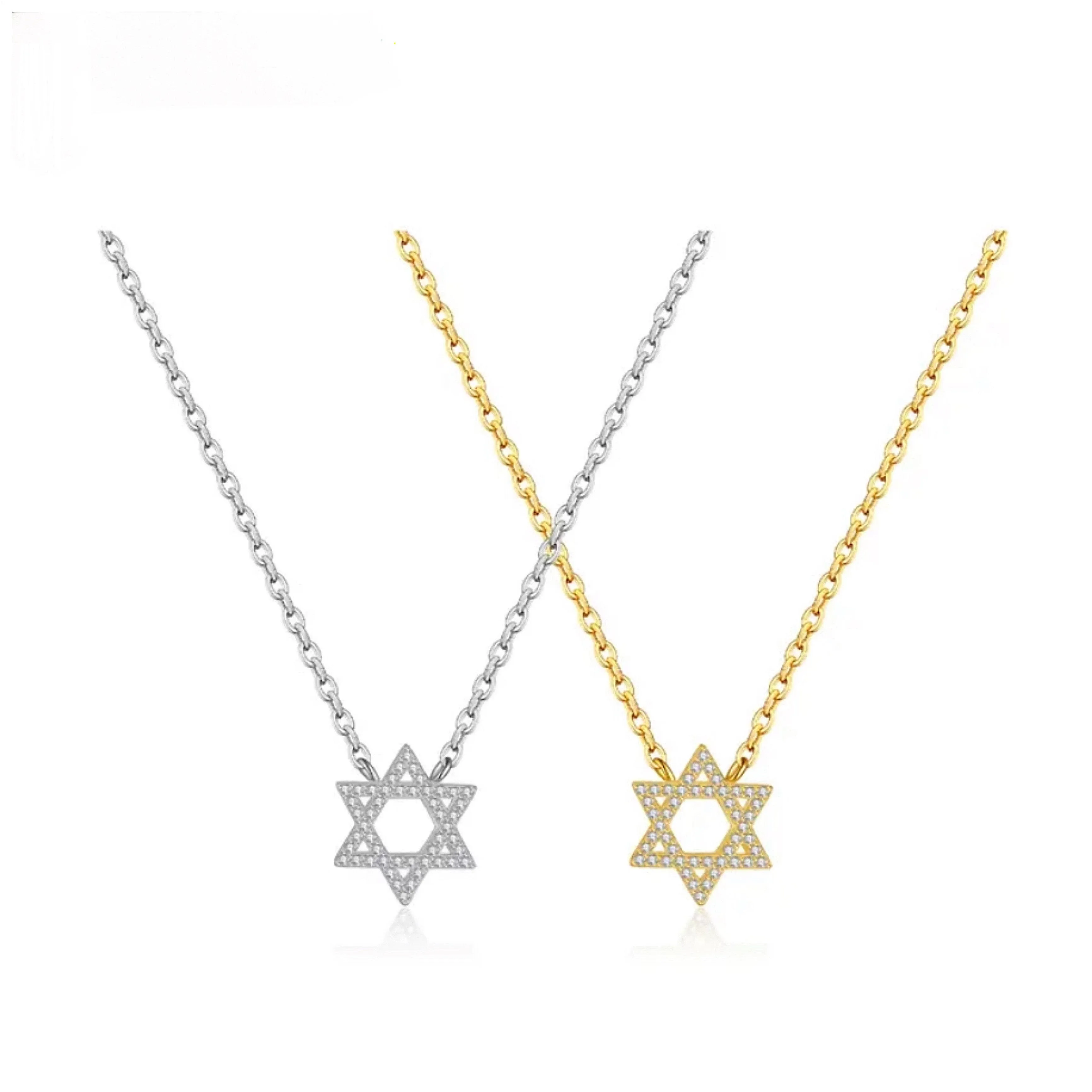 Small CZ David Star Pendant Necklace - Gold or Silver