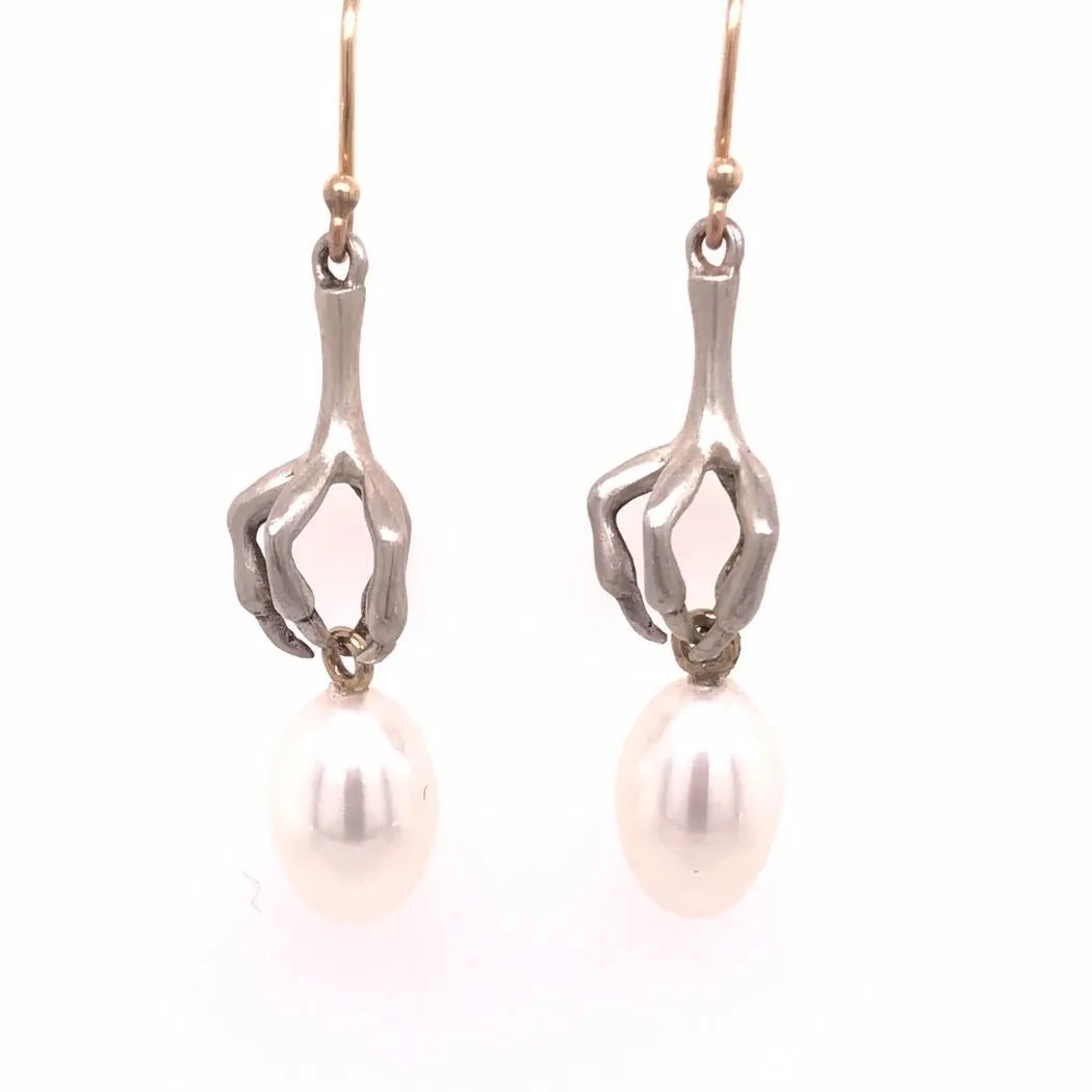Small Pearl Claw Drop Earrings