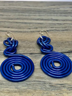 Small Round Blue Aluminum Wire Earrings with Sterling Silver Ear Wire