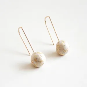 Small White Dome Earrings with Gold Flakes