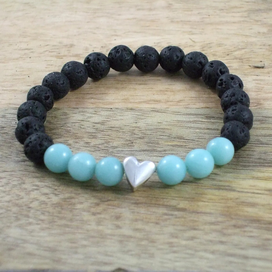 Solid Sterling Silver Skull - Gemstone and Lava Bead Diffuser Bracelet