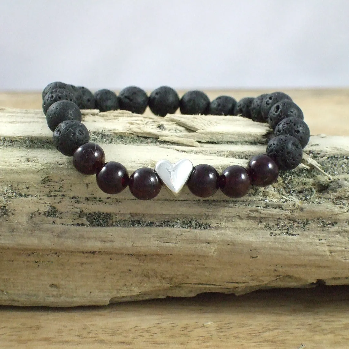 Solid Sterling Silver Skull - Gemstone and Lava Bead Diffuser Bracelet