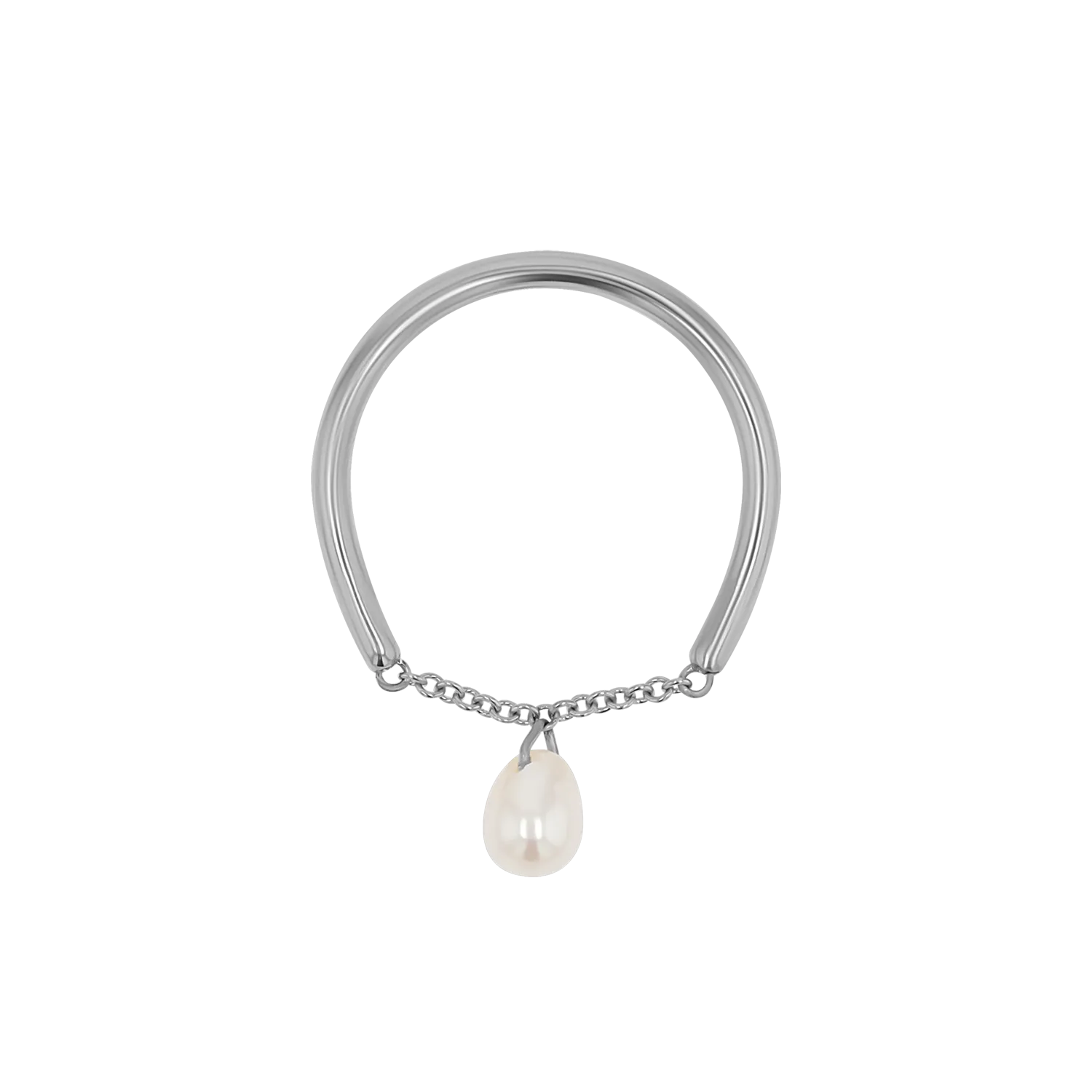 Solitaire Pearl Drop Chain Ring