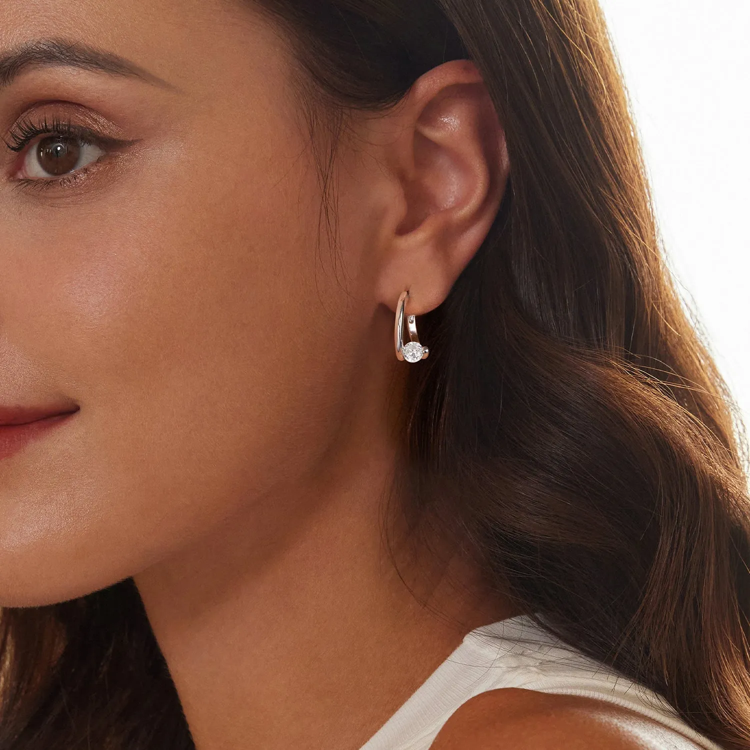 Solitaire Round Hoop Earrings