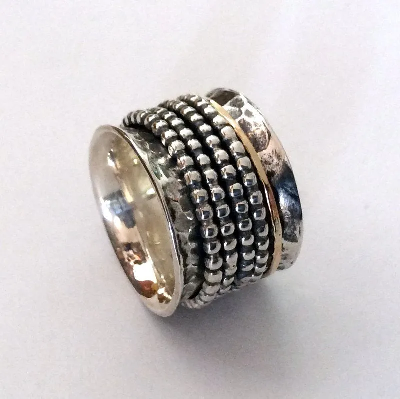 Spinner ring, meditation ring,two tones band, unisex ring, sterling silver ring, silver band, wide band, stacking ring - Two for life R2183