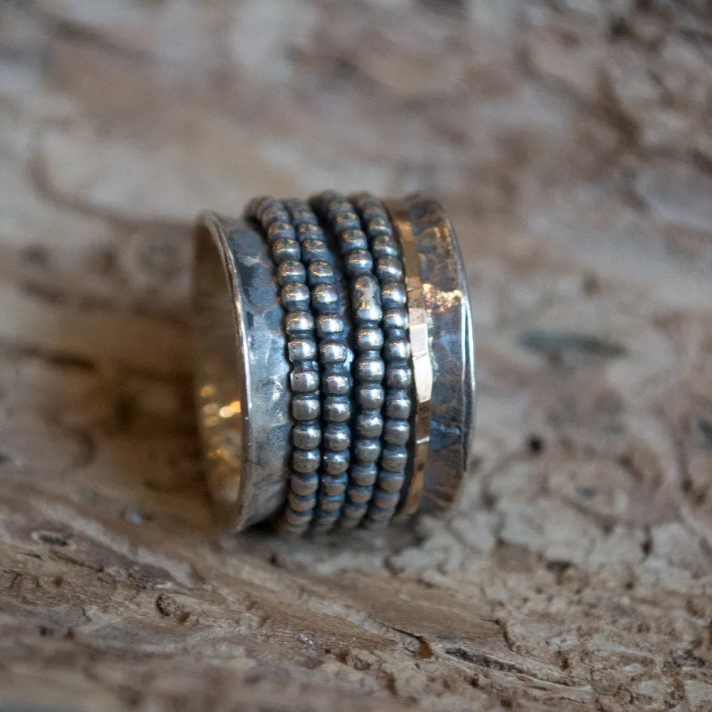 Spinner ring, meditation ring,two tones band, unisex ring, sterling silver ring, silver band, wide band, stacking ring - Two for life R2183