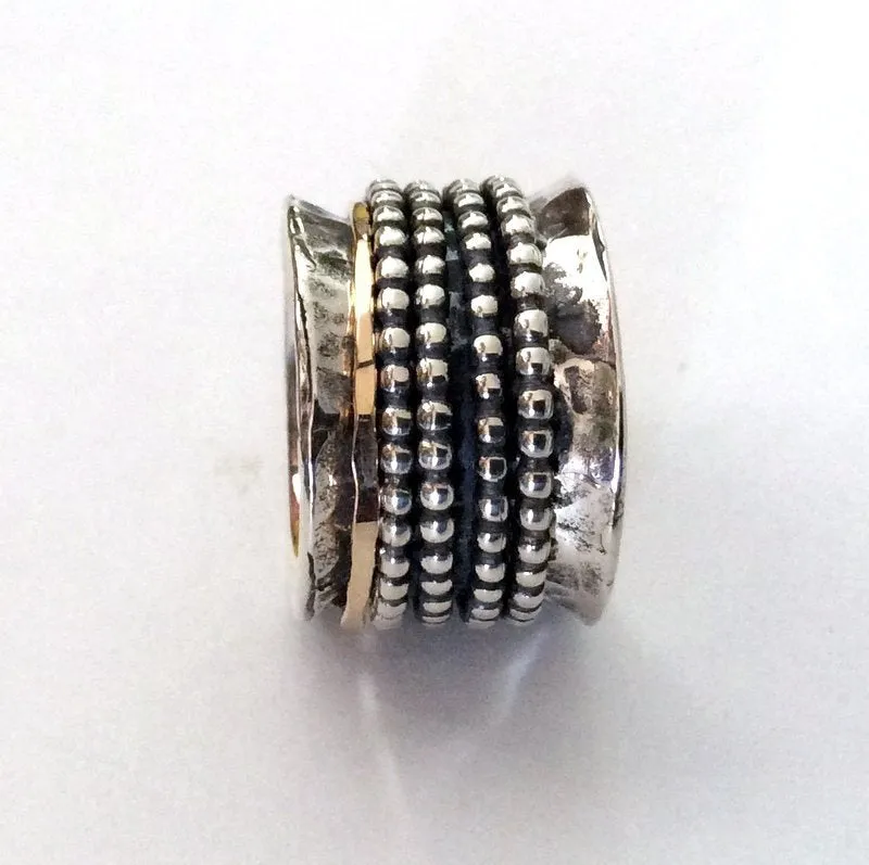 Spinner ring, meditation ring,two tones band, unisex ring, sterling silver ring, silver band, wide band, stacking ring - Two for life R2183