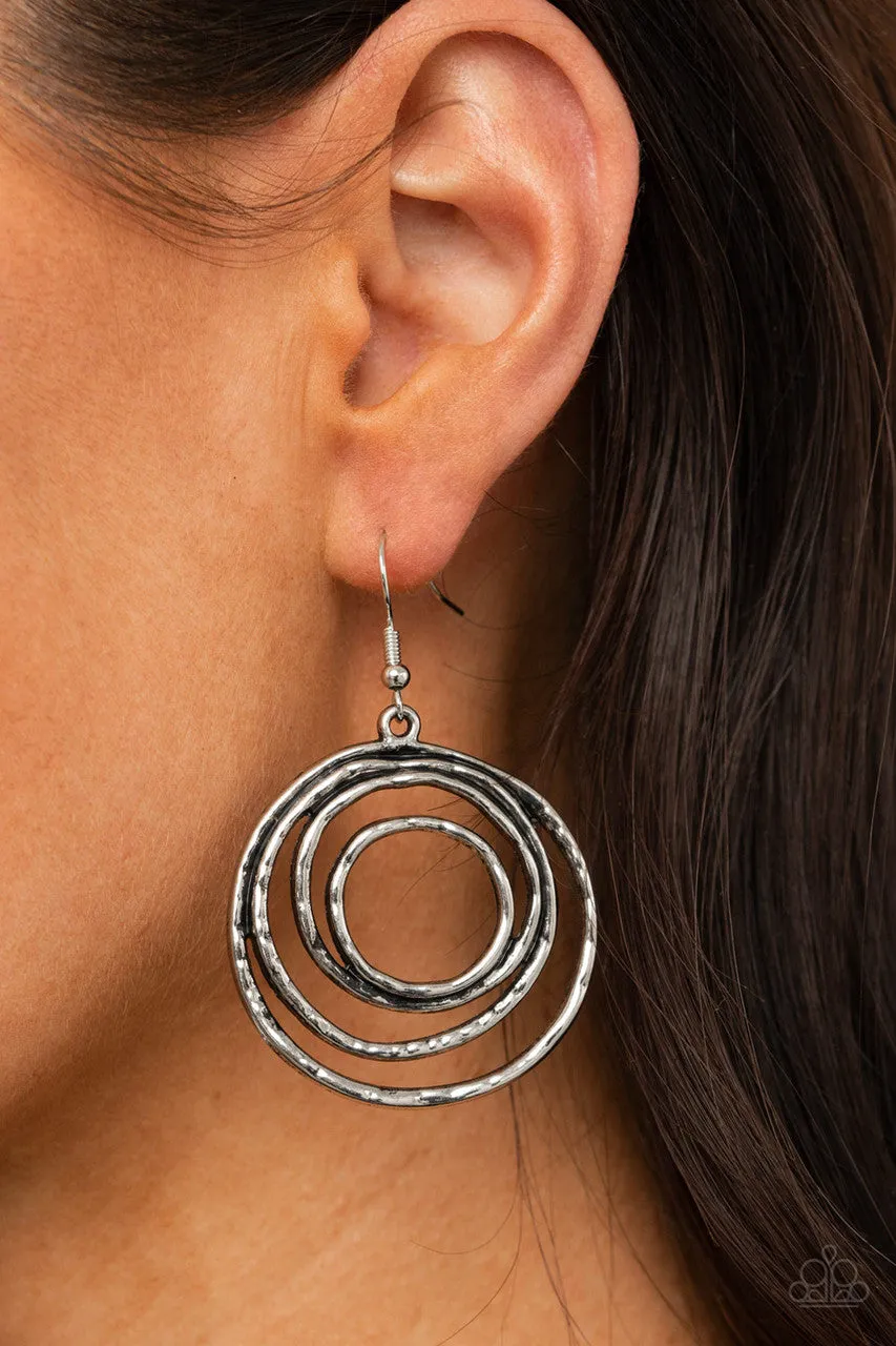 Spiraling Out of Control Silver Paparazzi Earrings