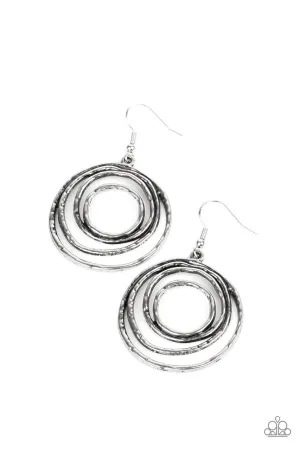 Spiraling Out of Control Silver Paparazzi Earrings