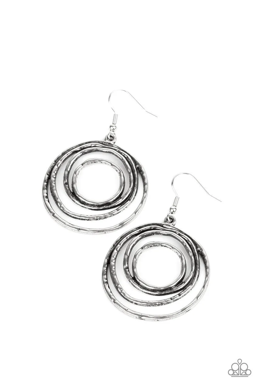 Spiraling Out of Control Silver Paparazzi Earrings