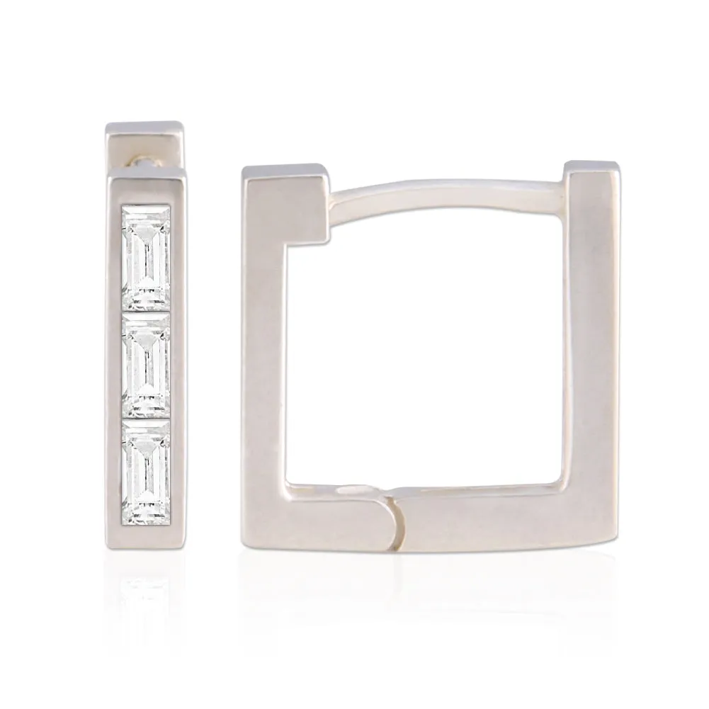 Square Huggie Hoop Earrings in 925 Sterling Silver