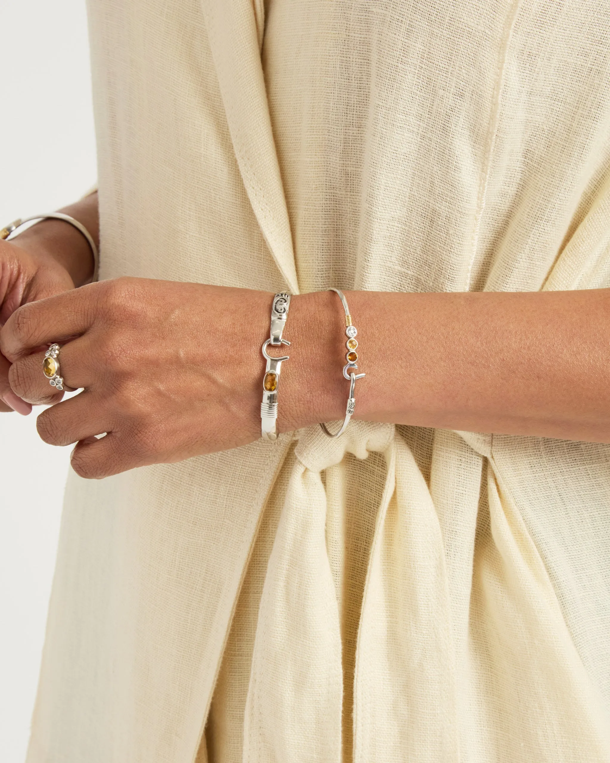 St. John Hook Bracelet with Triple Stones, 2mm - Dark Citrine/Citrine/White Zircon