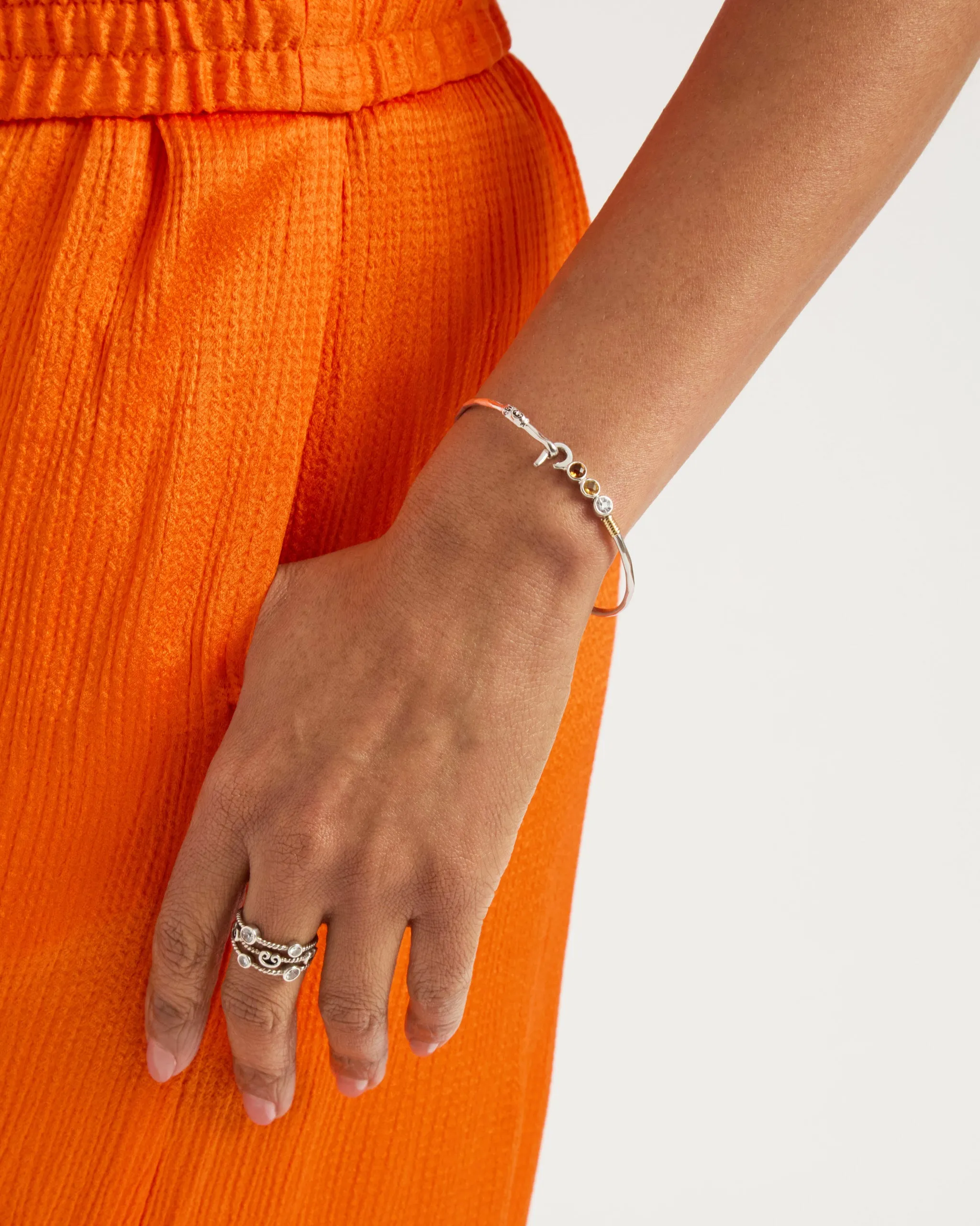 St. John Hook Bracelet with Triple Stones, 2mm - Dark Citrine/Citrine/White Zircon