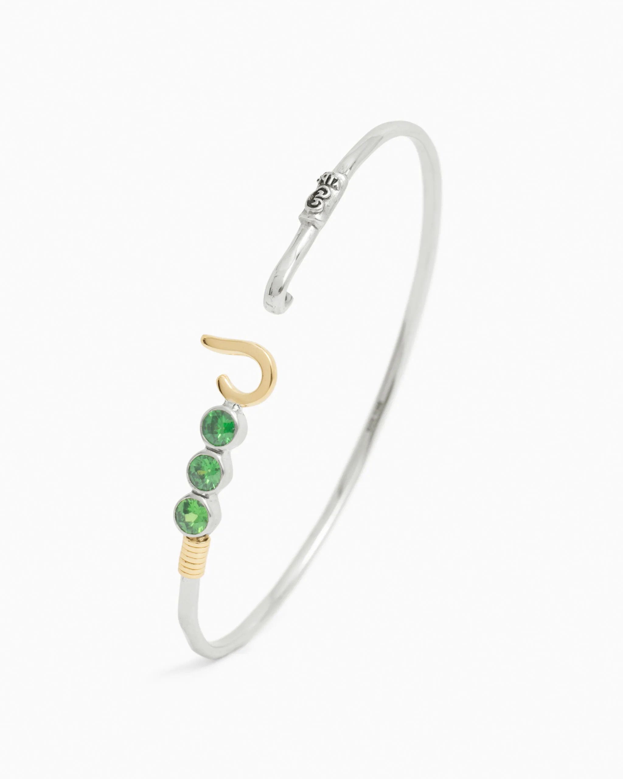 St. John Hook Bracelet with Triple Stones, 2mm - Green Zircon