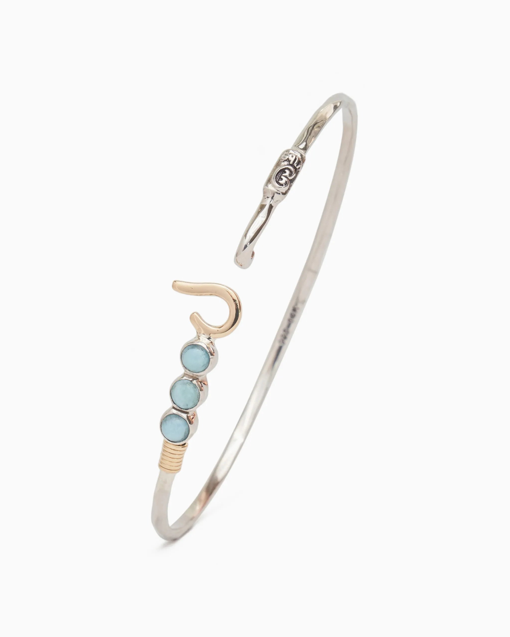 St. John Hook Bracelet with Triple Stones, 2mm - Larimar