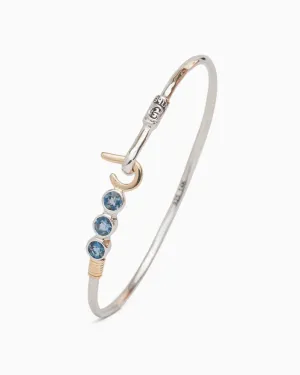 St. John Hook Bracelet with Triple Stones, 2mm - London Blue Topaz