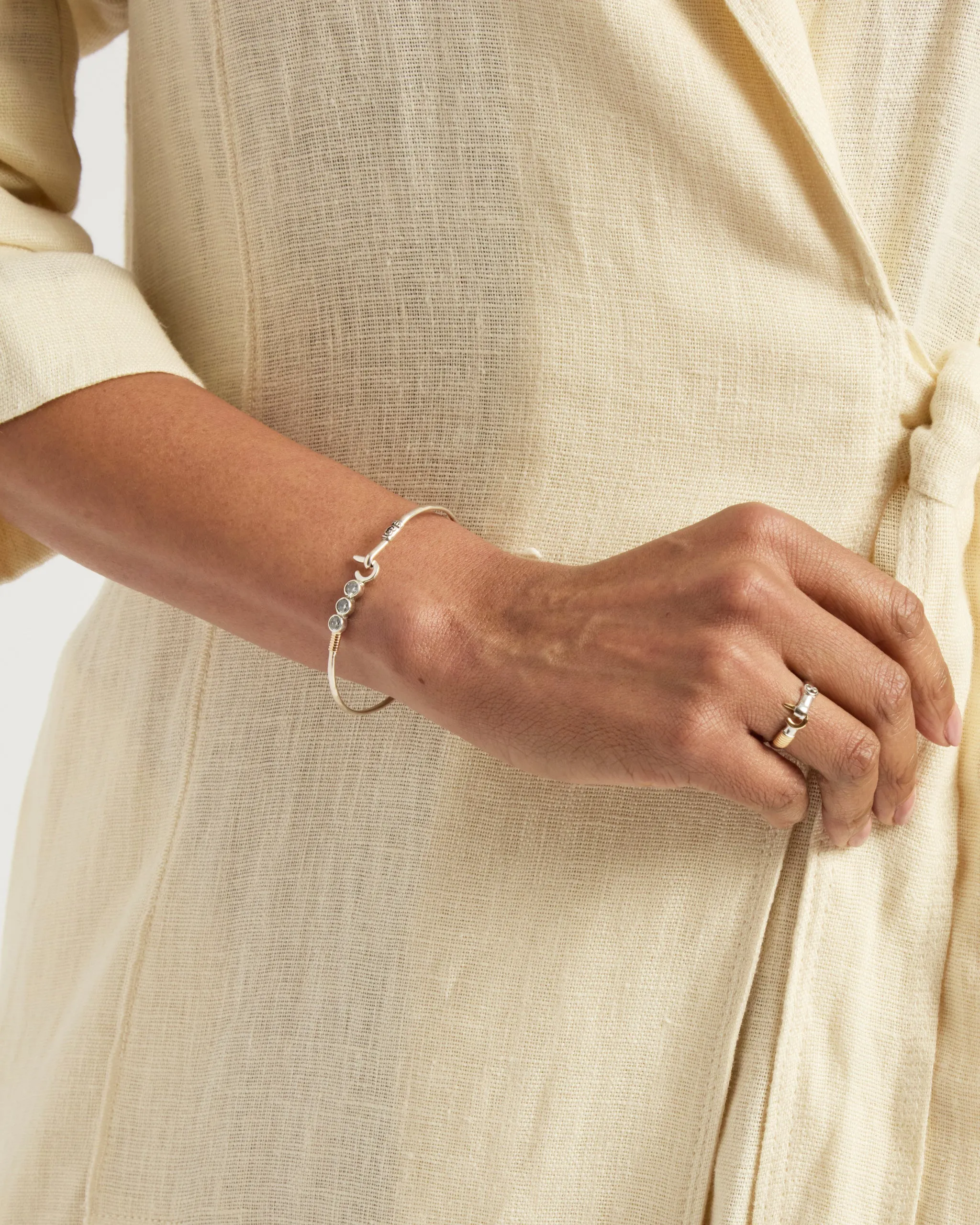 St. John Hook Bracelet with Triple Stones, 2mm - White Zircon