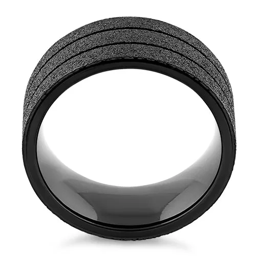 Stainless Steel Black Double Groove Sandblast Finish Ring