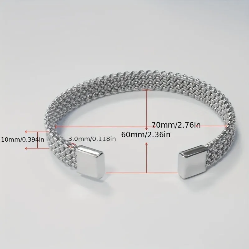 Stainless Steel Braided Flat C Open Bracelet Men Women