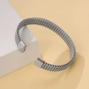 Stainless Steel Braided Flat C Open Bracelet Men Women