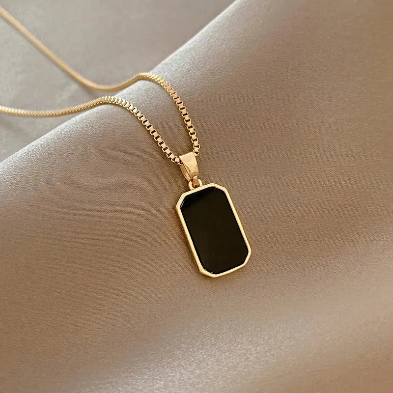 Stainless Steel Necklaces Black Exquisite Minimalist Square Pendant Choker Chains Fashion Necklace For Women Jewelry Party Gifts