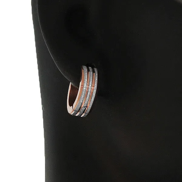 Stainless Steel Rose Gold Silver Two-Tone Polished Matte Womens Girls Hoop Huggie Earrings