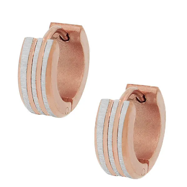 Stainless Steel Rose Gold Silver Two-Tone Polished Matte Womens Girls Hoop Huggie Earrings