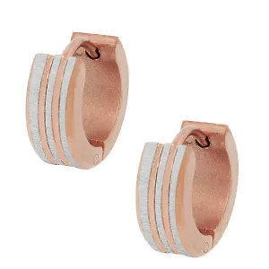 Stainless Steel Rose Gold Silver Two-Tone Polished Matte Womens Girls Hoop Huggie Earrings