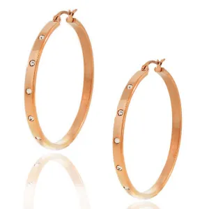 Stainless Steel Rose Gold-Tone White CZ Round Hoop Earrings