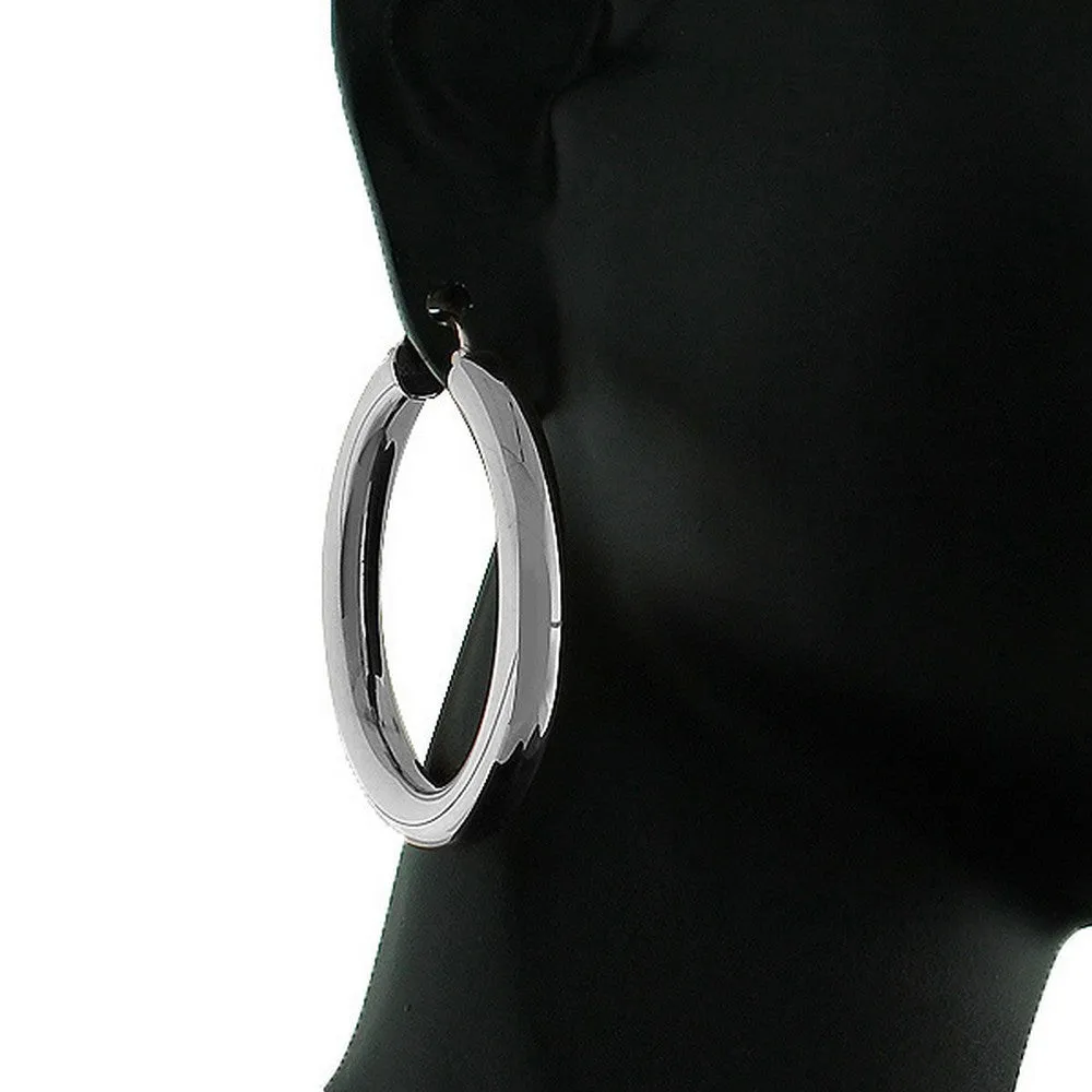 Stainless Steel Silver-Tone Classic Hoop Earrings