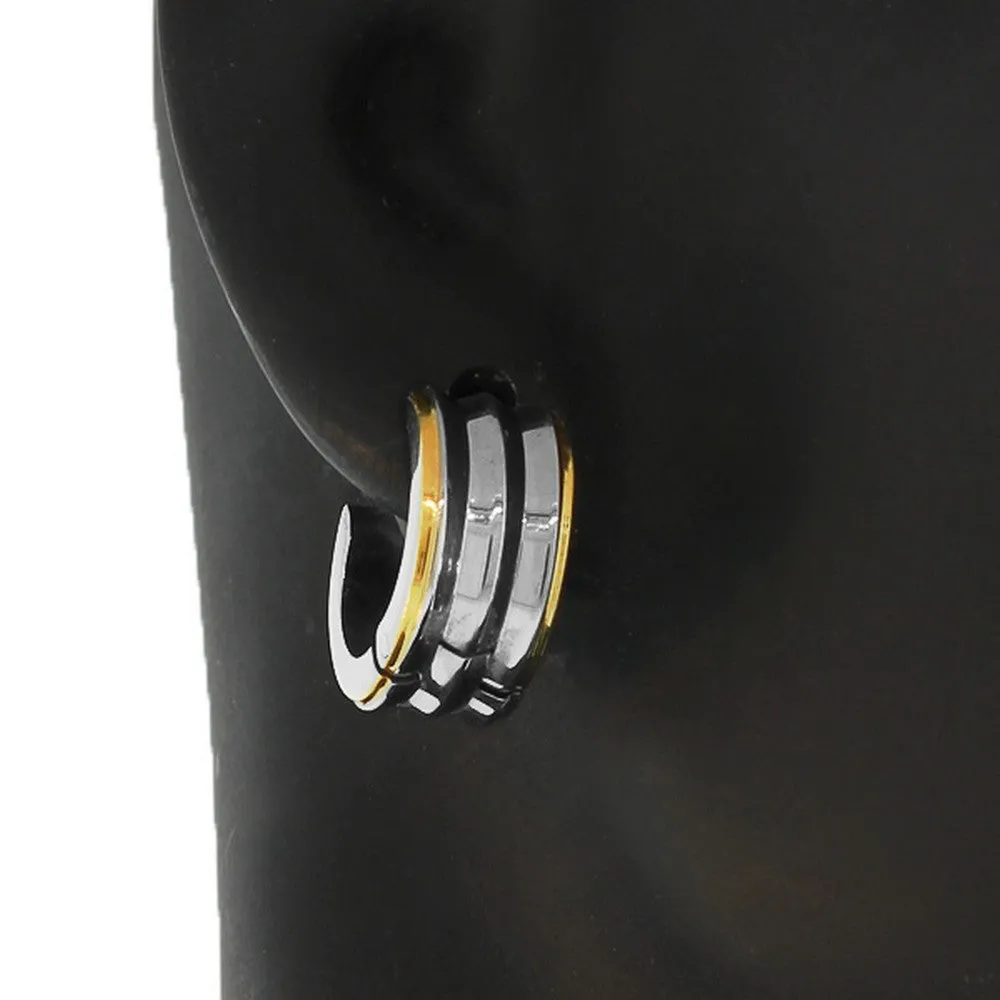 Stainless Steel Two-Tone Polished Hoop Huggie Earrings