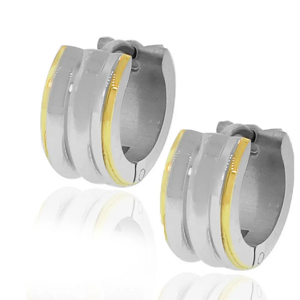 Stainless Steel Two-Tone Polished Hoop Huggie Earrings