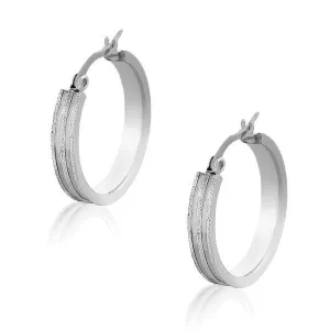 Stainless Steel White Gold Silver-Tone Glitter Womens Girls Hoop Earrings