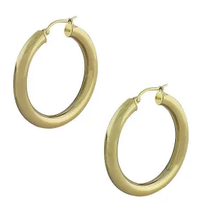 Stainless Steel Yellow Gold-Tone Classic Hoop Earrings