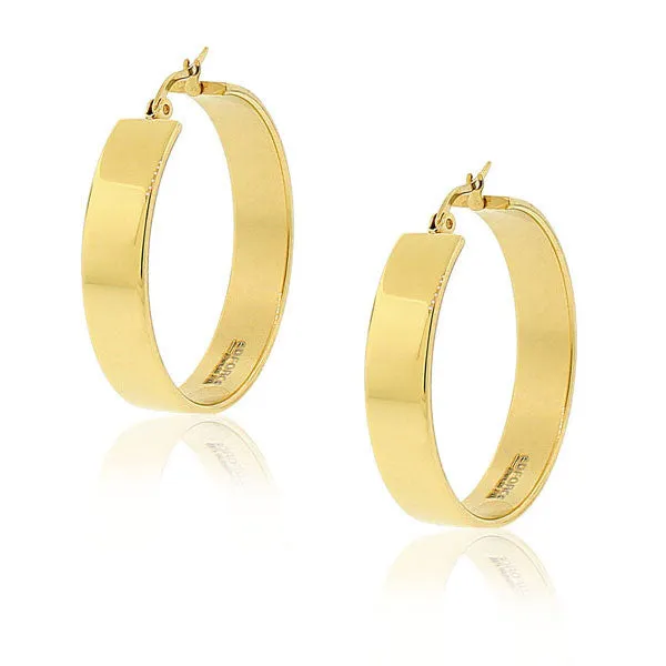 Stainless Steel Yellow Gold-Tone Classic Polished Hoop Earrings