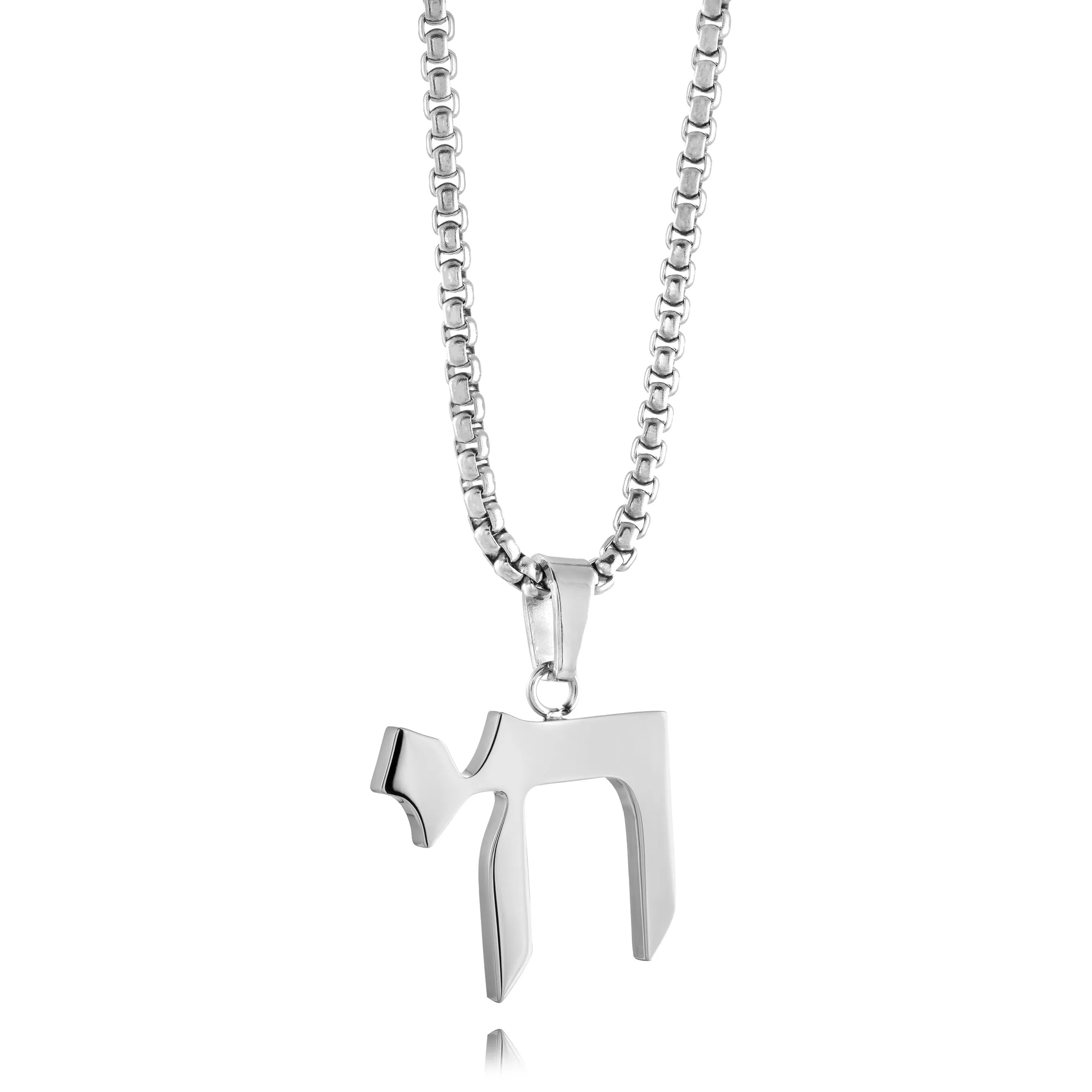 Steel Polished Chai Pendant Round Box Chain