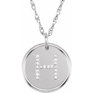 Sterling Silver .07 CTW Natural Diamond Posh Mommy¬Æ Initial H 18" Necklace