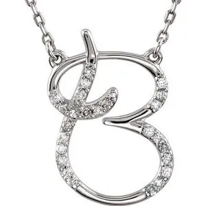 Sterling Silver 1/8 CTW Diamond Initial B 16" Necklace