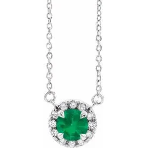 Sterling Silver 3 mm Natural Emerald & .03 CTW Natural Diamond 16" Necklace