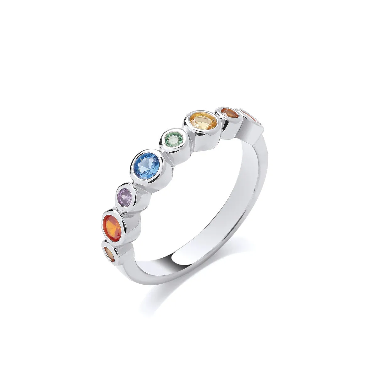 Sterling Silver & Rainbow Cubic Zirconia Bubble Ring